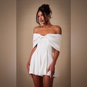 PREMIUM WHITE SATIN EXTREME BOW DETAIL ROMPER
